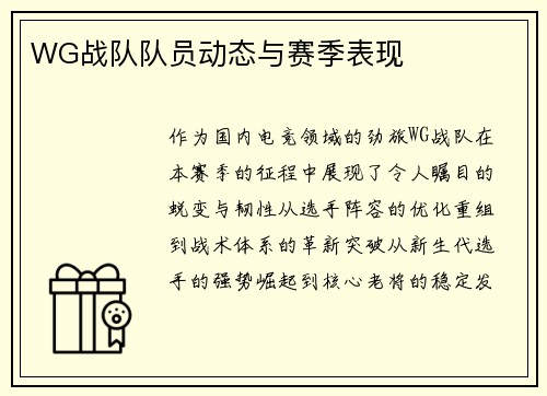 WG战队队员动态与赛季表现